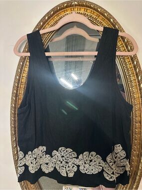Banana Republic Black Tank with Silver Beaded Leaf Border